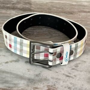 Dakine White Plaid Leather Belt 00s Y2K - Snowboarding / Ski
